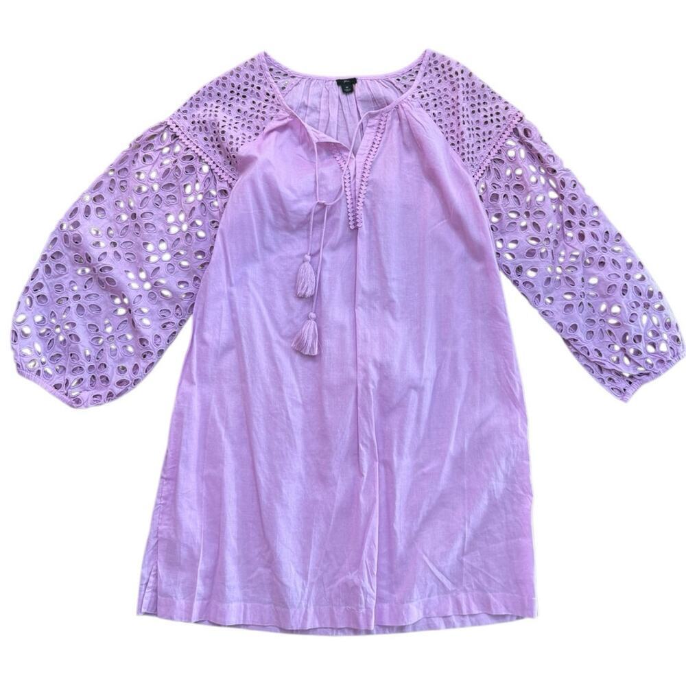 J.Crew Women's Purple Eyelet 100% Cotton Coverup Peony Tunic Top Size Medium